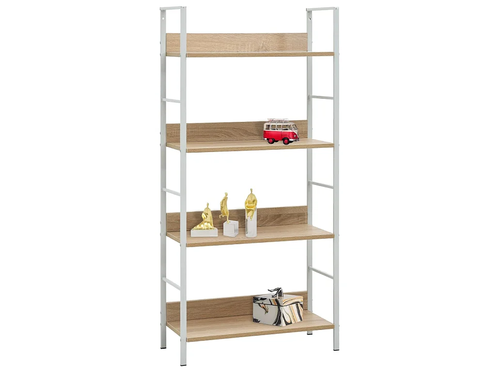 Bibliothèque à 4 niveaux chêne 60x27,6x124,5 cm bois ingénierie OFR36129 BonneVie Meuble