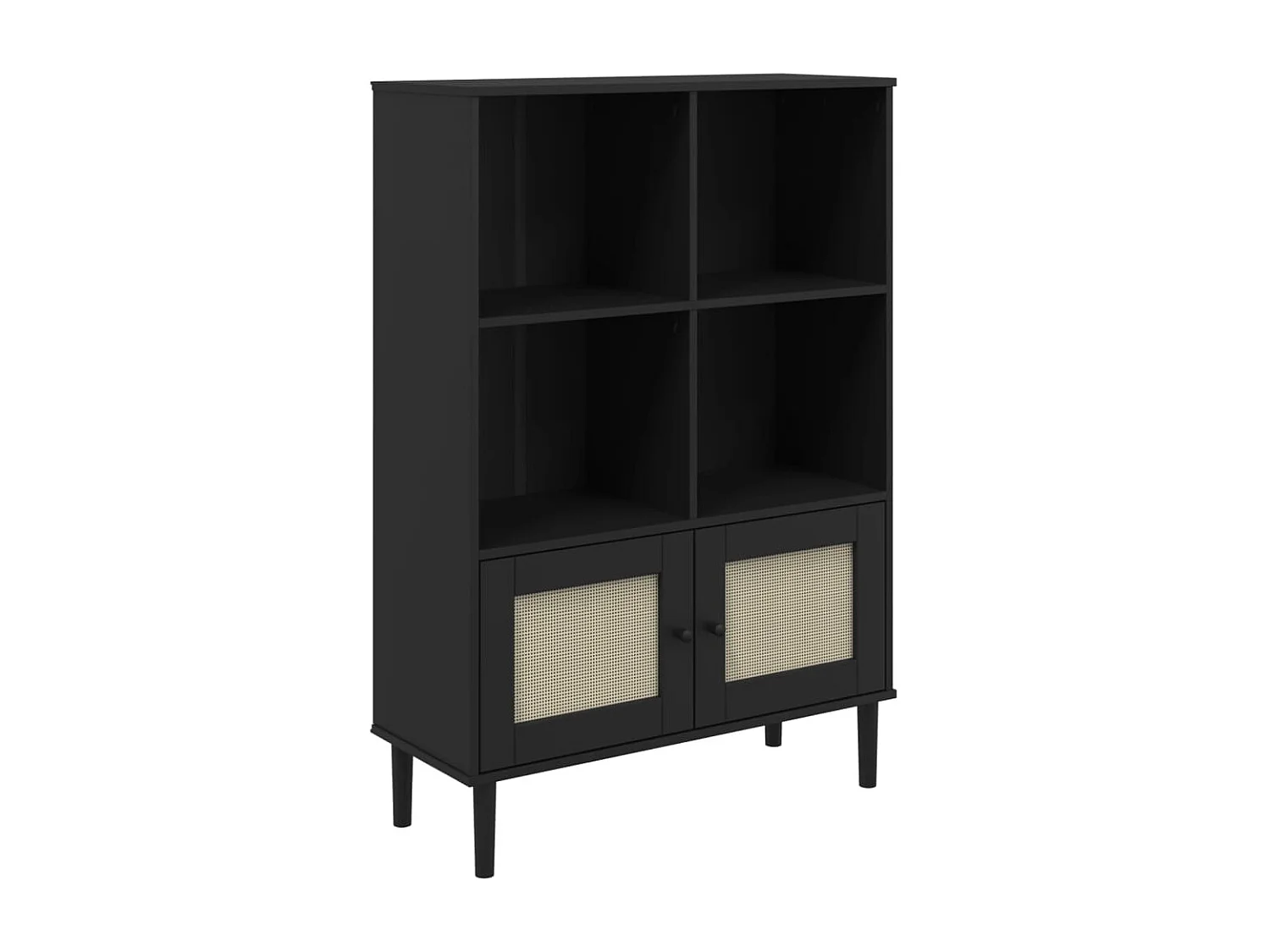 Bibliothèque SENJA aspect de rotin noir bois massif de pin OFR38208 BonneVie Meuble