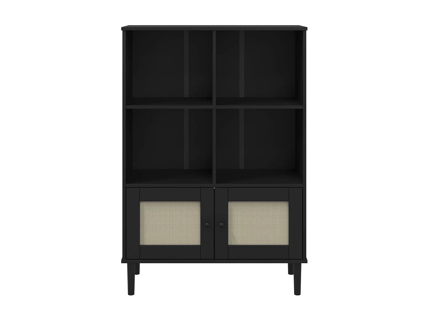 Bibliothèque SENJA aspect de rotin noir bois massif de pin OFR38208 BonneVie Meuble