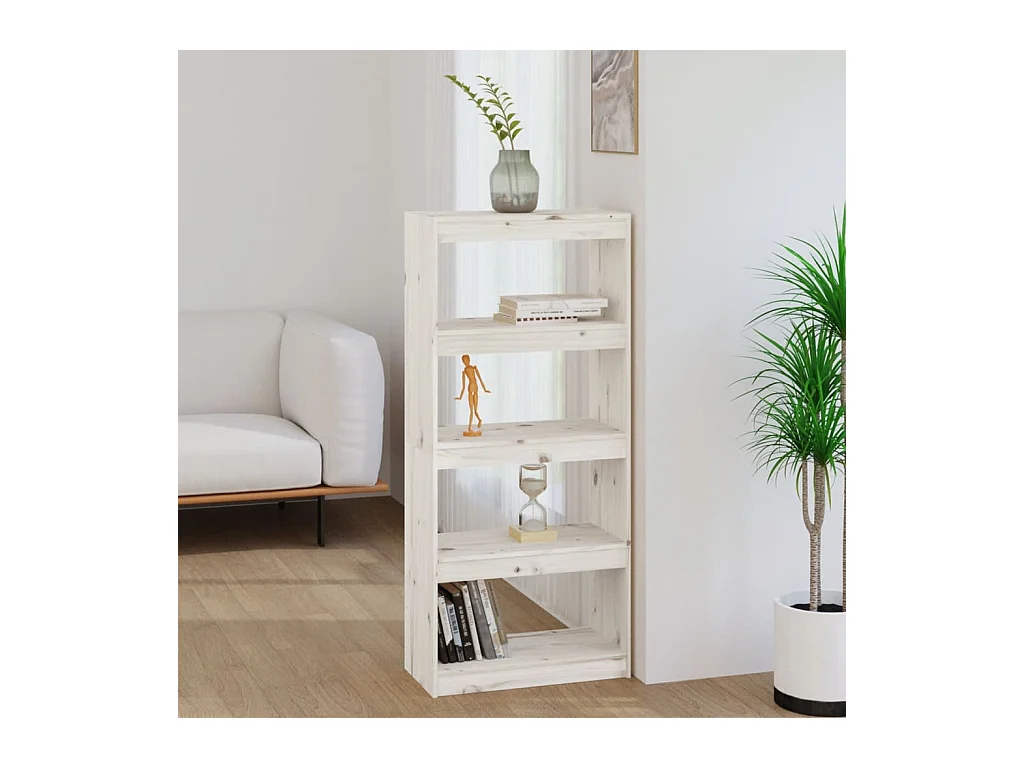 Bibliothèque-Séparateur de pièce Blanc 60x30x135,5cm Pin solide OFR69385 BonneVie Meuble