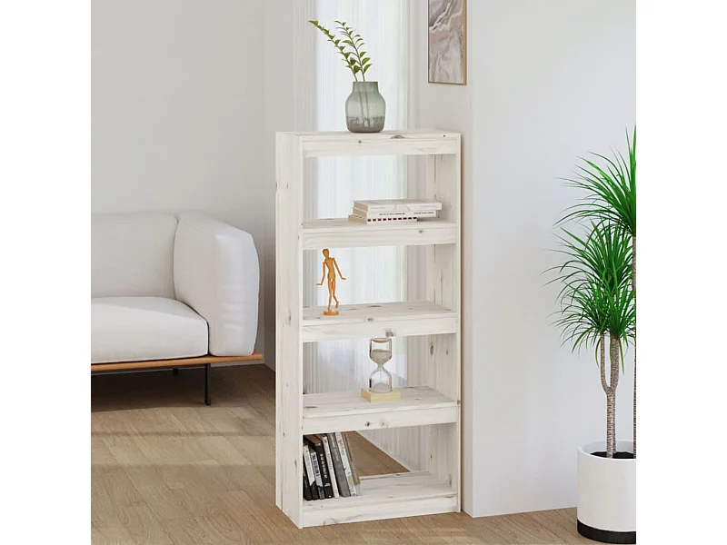 Bibliothèque-Séparateur de pièce Blanc 60x30x135,5cm Pin solide OFR69385 BonneVie Meuble