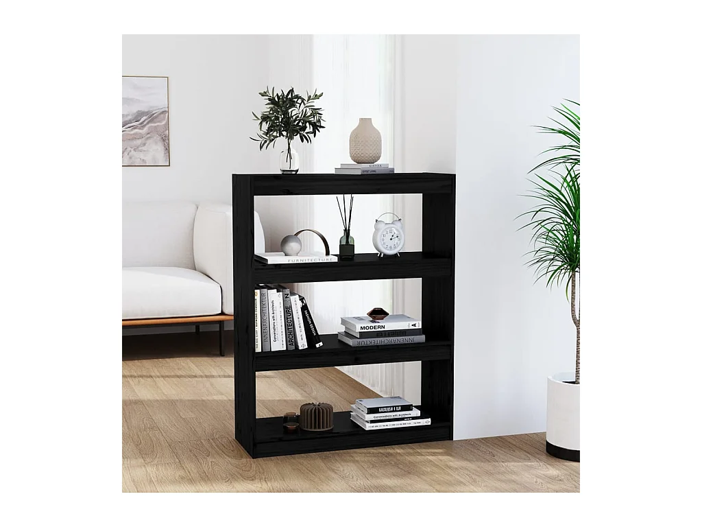 Bibliothèque-Séparateur de pièce Noir 80x30x103,5 cm Pin solide OFR67811 BonneVie Meuble