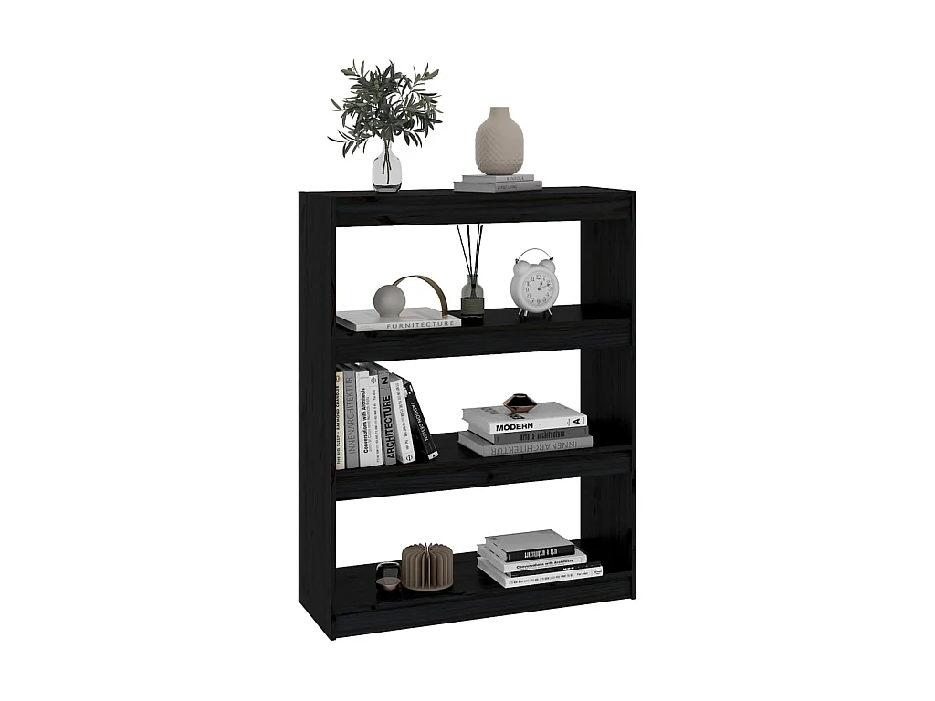 Bücherregal Raumteiler,Bücherschrank Schwarz 80x30x103,5 cm Massivholz Kiefer -gkd890254