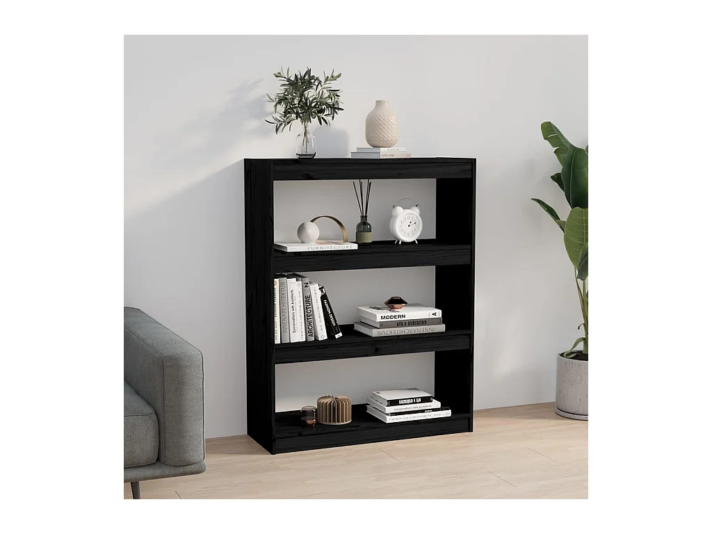 Bücherregal Raumteiler,Bücherschrank Schwarz 80x30x103,5 cm Massivholz Kiefer -gkd890254