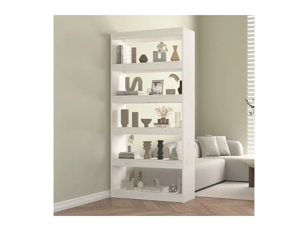 Boekenkast/kamerscherm 80x30x167,4 cm massief grenenhout wit NL995297