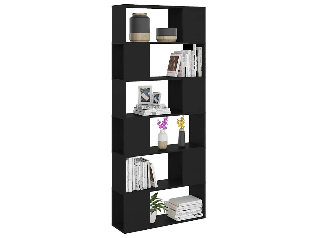 Bibliothèque-Séparateur de pièce Noir 80x24x186 cm Aggloméré OFR14885 BonneVie Meuble