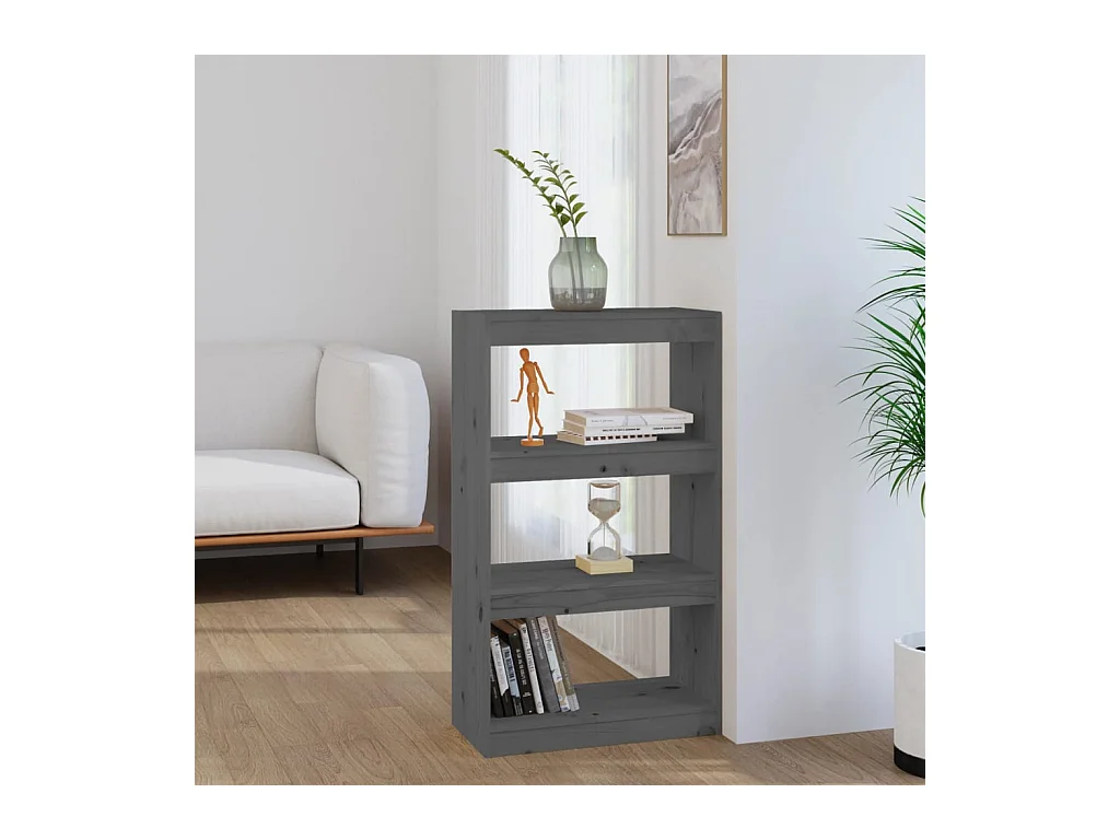 Bibliothèque-Séparateur de pièce Gris 60x30x103,5 cm Pin solide OFR97833 BonneVie Meuble