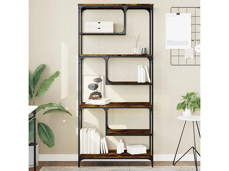 Bibliothèque chêne fumé 81x36x176 cm bois d'ingénierie OFR41078 BonneVie Meuble