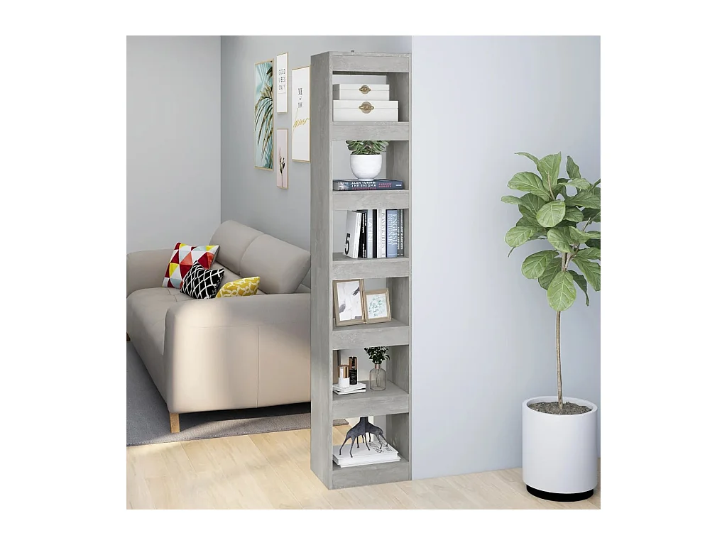Bibliothèque-Séparateur de pièce Gris béton 40x30x198 cm OFR90083 BonneVie Meuble