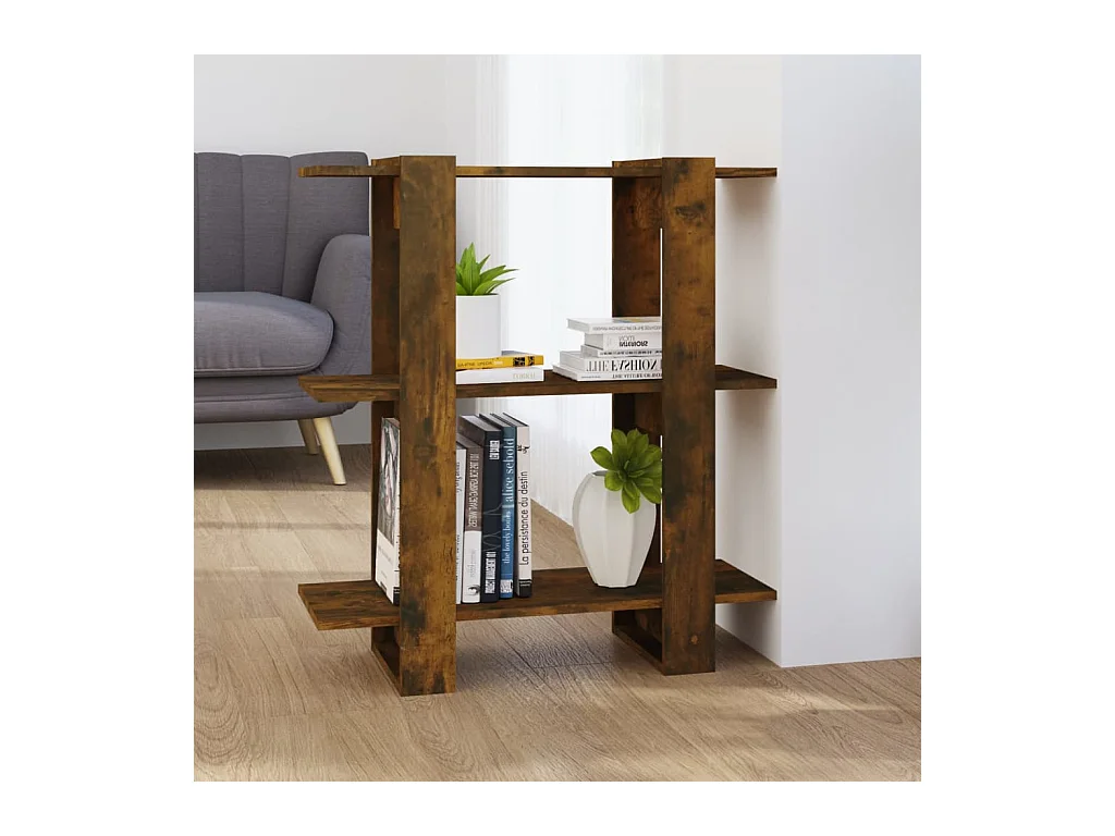 Bibliothèque-Séparateur de pièce Chêne fumé 80x30x87 cm OFR55590 BonneVie Meuble