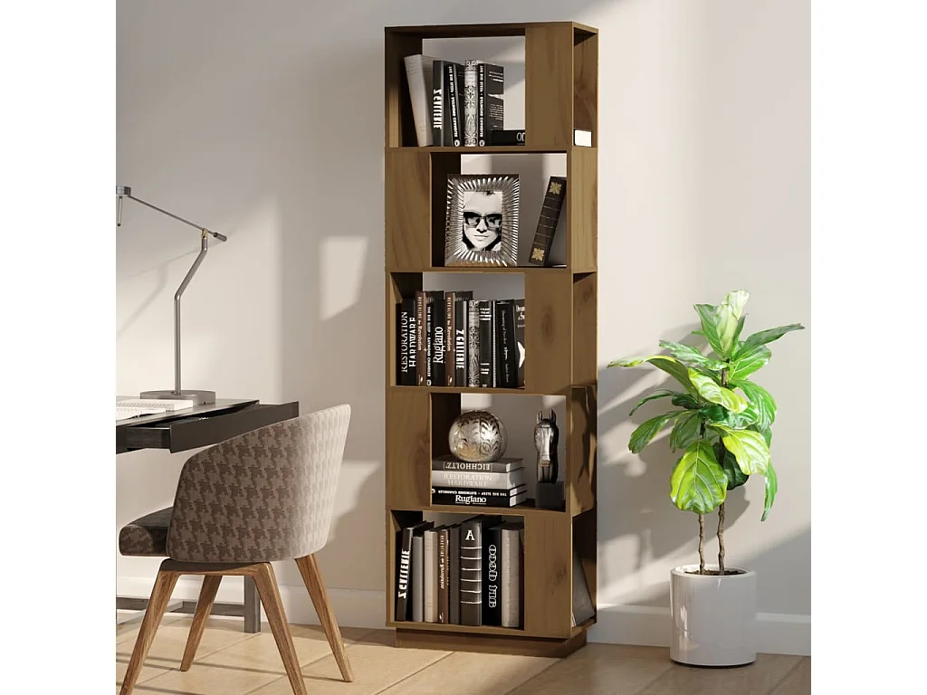 Bibliothèque Marron miel 51x25x163,5 cm Pin solide OFR15833 BonneVie Meuble