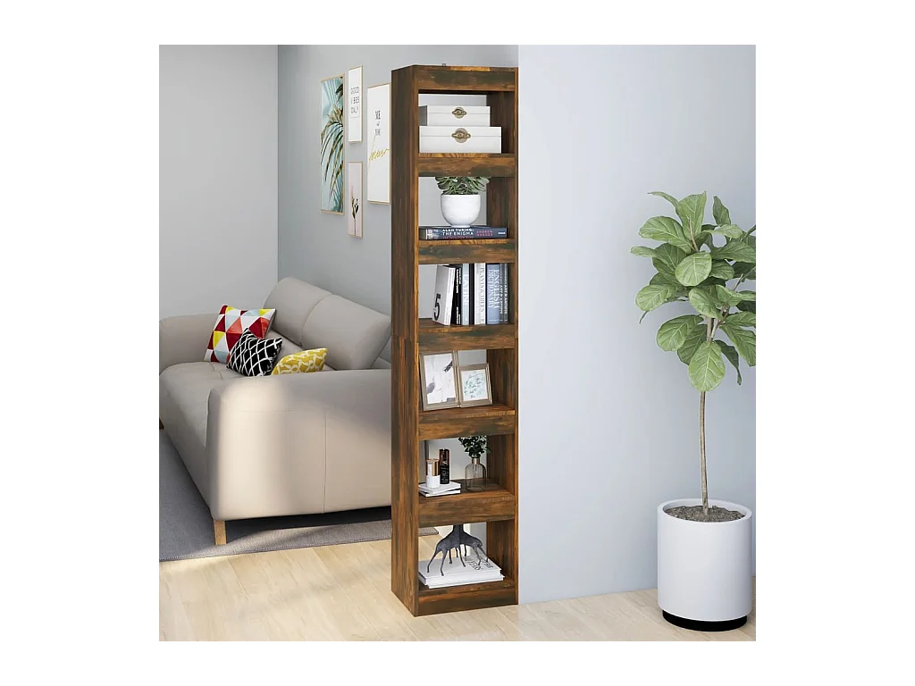 Bibliothèque-Séparateur de pièce Chêne fumé 40x30x198 cm OFR95830 BonneVie Meuble