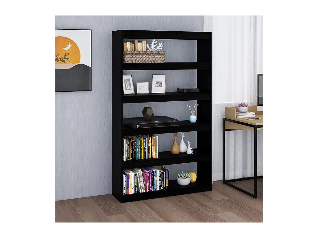 Bibliothèque-Séparateur de pièce Noir 100x30x167,5cm Pin massif OFR42429 BonneVie Meuble