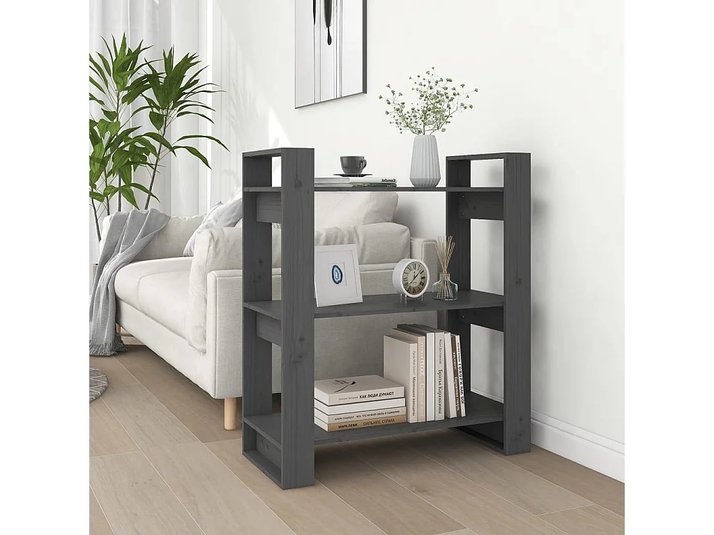 Biblioteca Estantería - divisor de espacios madera pino gris 80x35x91 cm ES28381