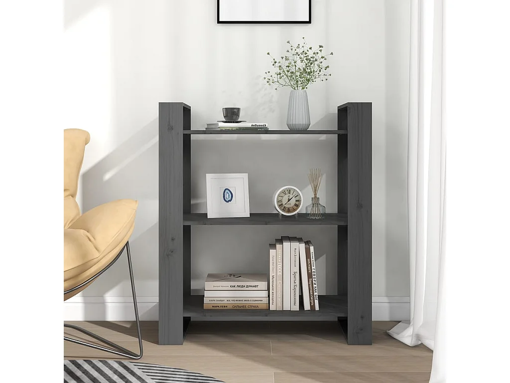 Bibliothèque-Séparateur de pièce Gris 80x35x91 cm Pin solide OFR29925 BonneVie Meuble