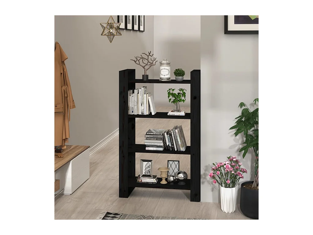 Bibliothèque-Séparateur de pièce Noir 80x35x125 cm Pin massif OFR57011 BonneVie Meuble