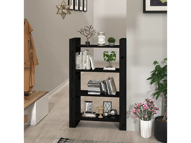Bücherregal/Bücherschrank,Raumteiler Schwarz 80x35x125 cm Massivholz Kiefer -gkd490766