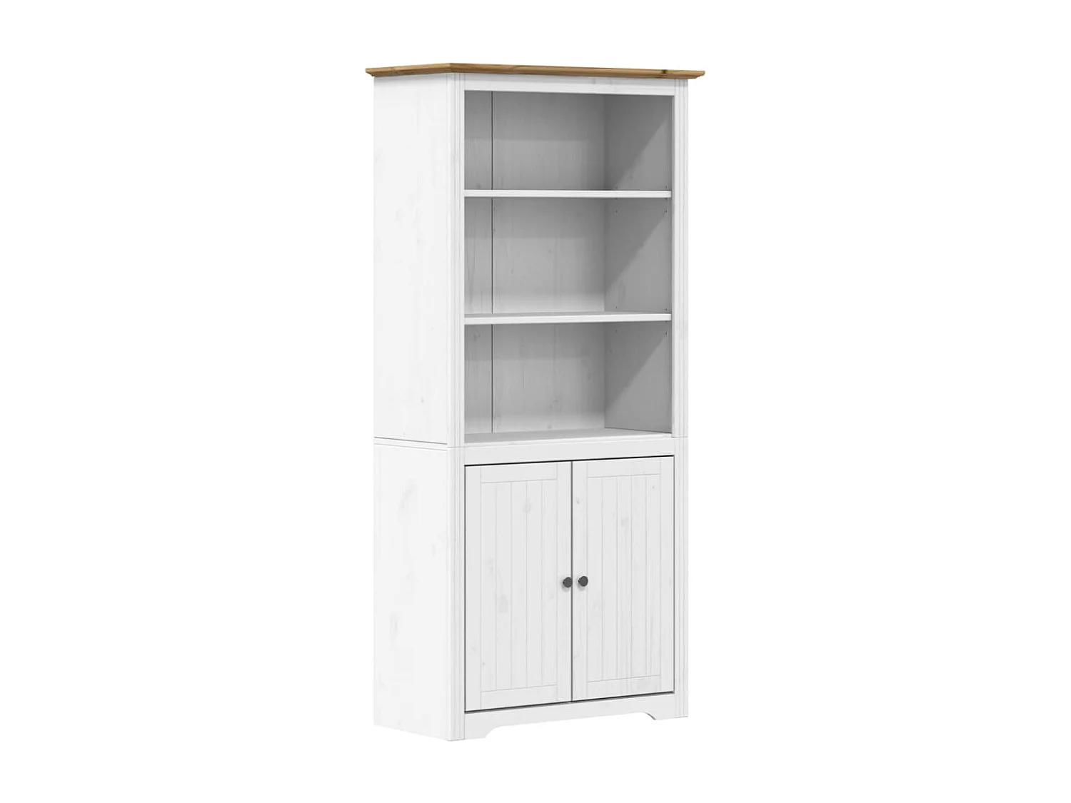Bibliothèque BODO blanc and marron 80x40x172cm bois massif pin OFR90559 BonneVie Meuble