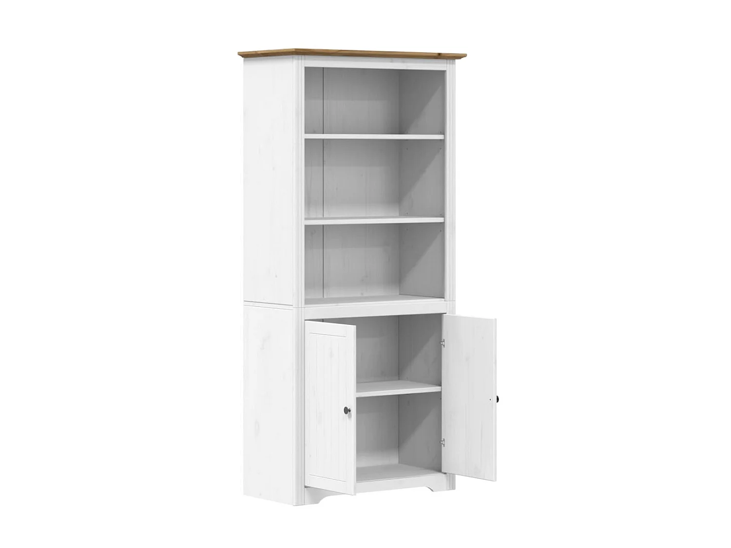 Bibliothèque BODO blanc and marron 80x40x172cm bois massif pin OFR90559 BonneVie Meuble