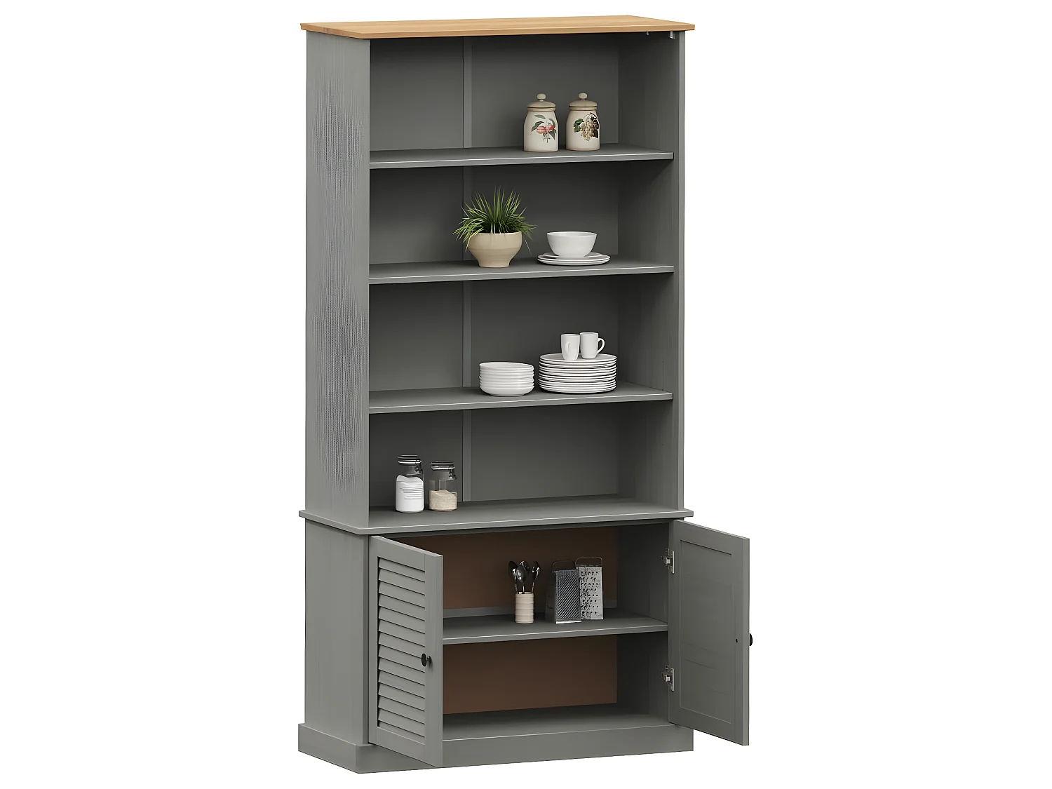 Bibliothèque VIGO gris 85x35x170 cm bois massif de pin OFR49113 BonneVie Meuble