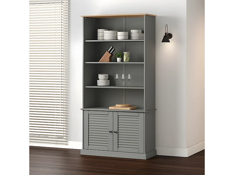 Bibliothèque VIGO gris 85x35x170 cm bois massif de pin OFR49113 BonneVie Meuble