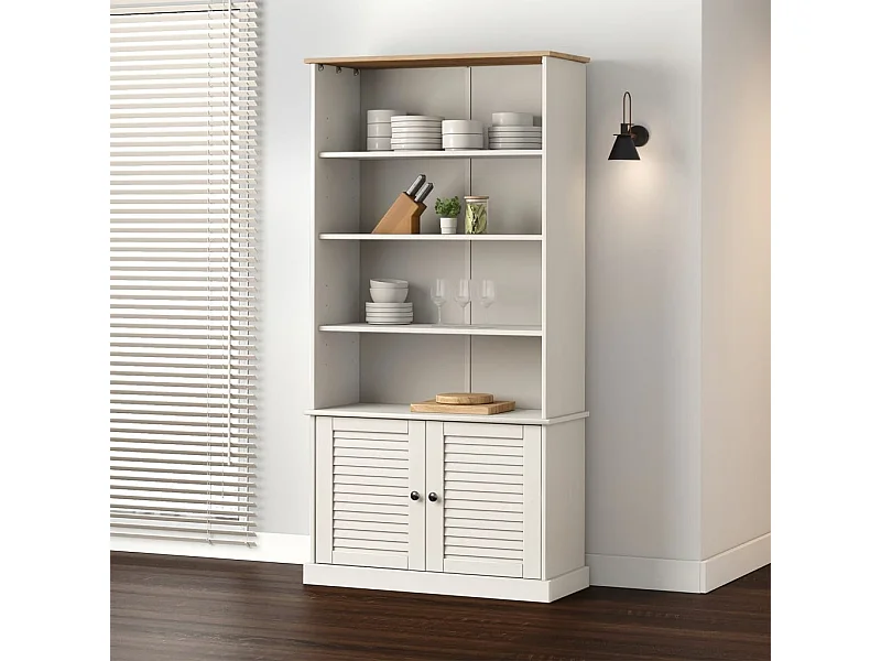 Bibliothèque VIGO blanc 85x35x170 cm bois massif de pin OFR70912 BonneVie Meuble