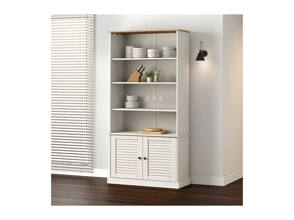 Bibliothèque VIGO blanc 85x35x170 cm bois massif de pin OFR70912 BonneVie Meuble