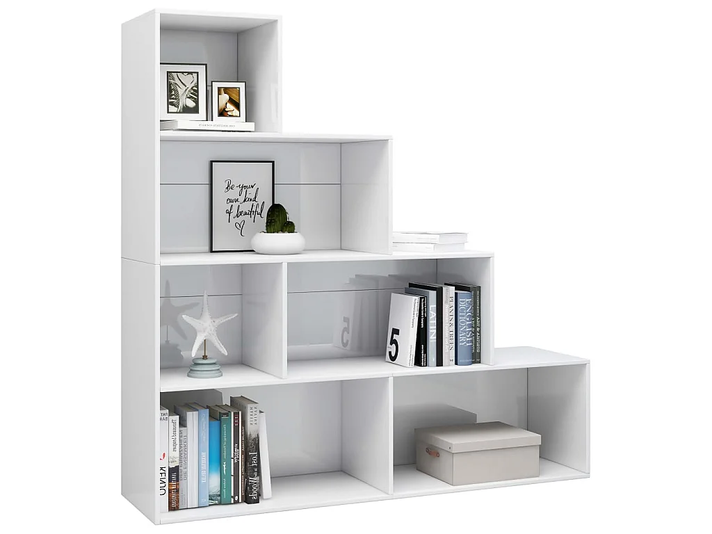 Bibliothèque-Séparateur de pièce Blanc brillant 155x24x160 cm OFR55912 BonneVie Meuble