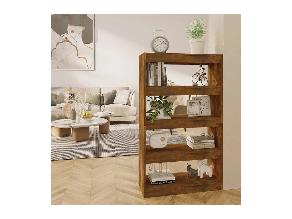 Bibliothèque-Séparateur de pièce Chêne fumé 80x30x135 cm OFR85150 BonneVie Meuble