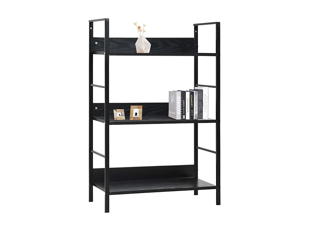 Bibliothèque à 3 niveaux noir 60x27,6x90,5 cm bois d'ingénierie OFR80502 BonneVie Meuble