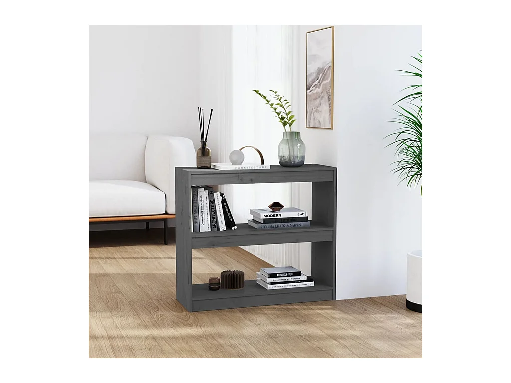 Bibliothèque-Séparateur de pièce Gris 80x30x71,5 cm Pin solide OFR17090 BonneVie Meuble