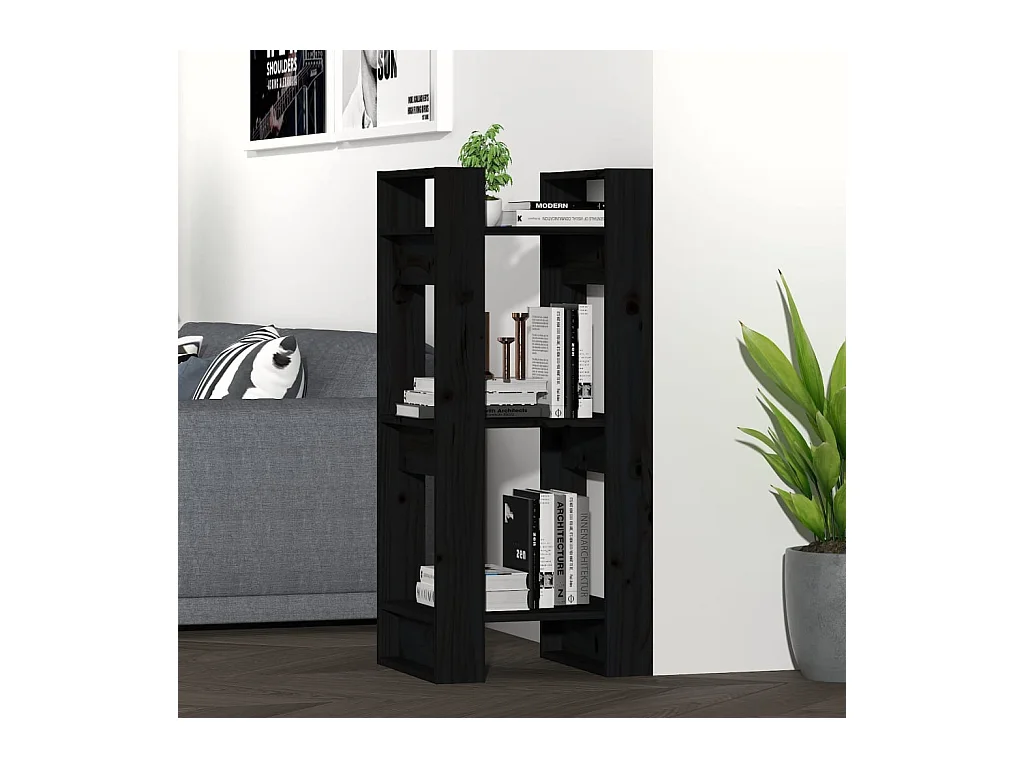 Bibliothèque-Séparateur de pièce Noir 41x35x91 cm Pin solide OFR78729 BonneVie Meuble