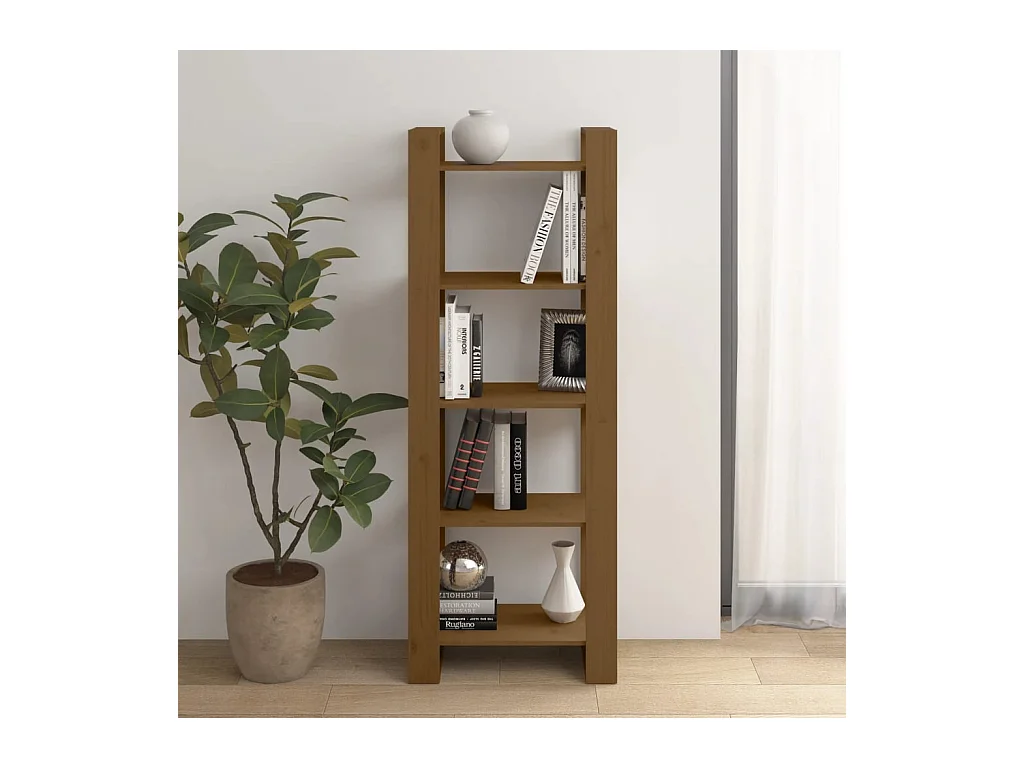 Bibliothèque Marron miel 60x35x160 cm Bois massif OFR20526 BonneVie Meuble