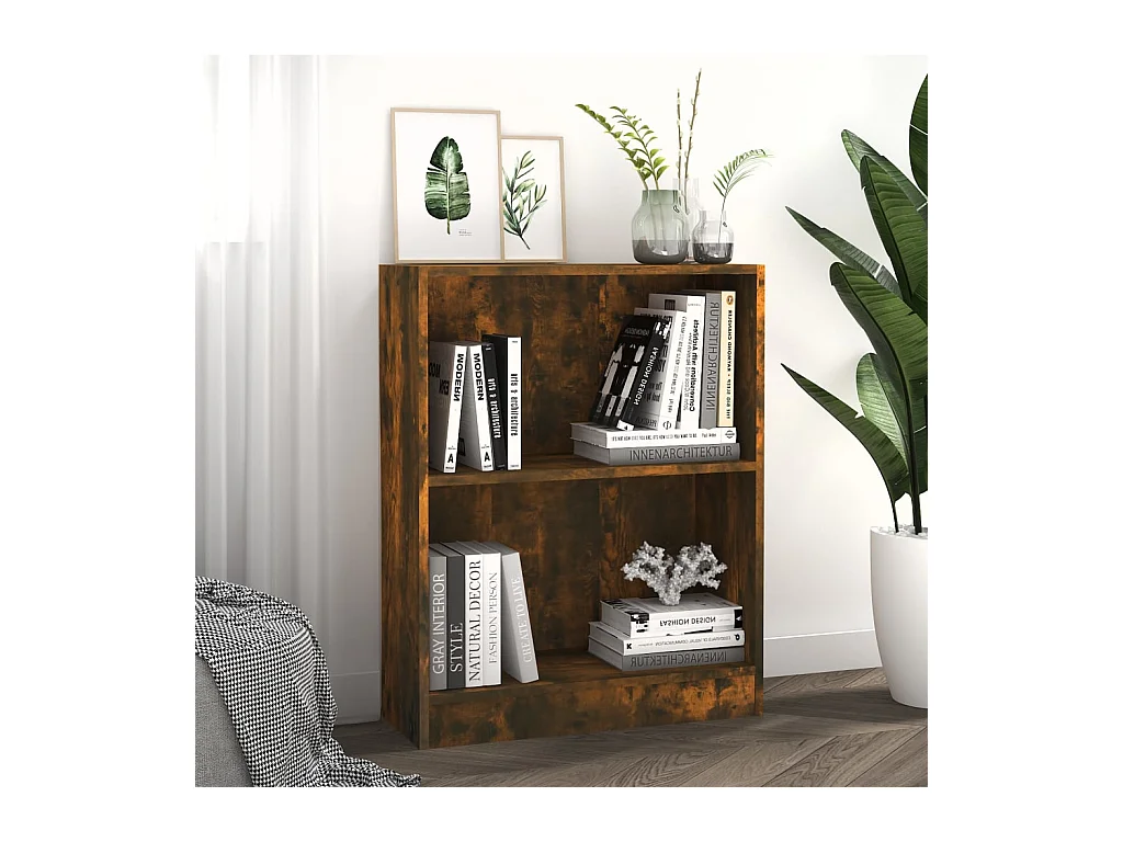 Bibliothèque Chêne fumé 60x24x74,5 cm Bois d'ingénierie OFR84412 BonneVie Meuble