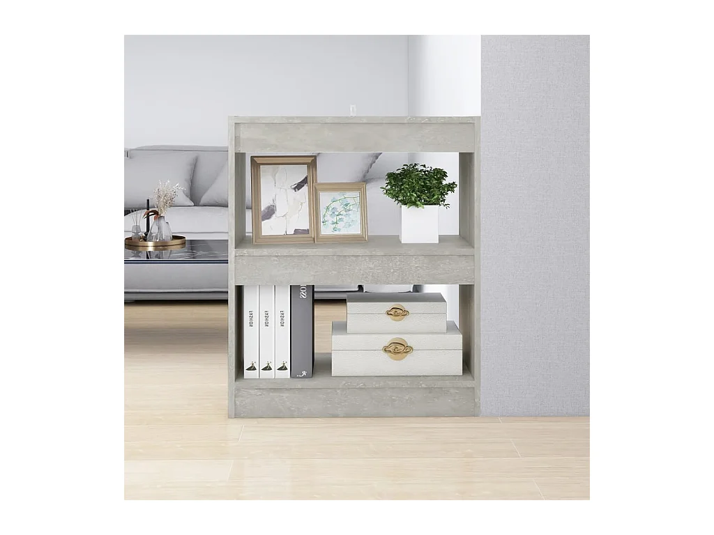 Bibliothèque-Séparateur de pièce Gris béton 60x30x72 cm OFR72872 BonneVie Meuble