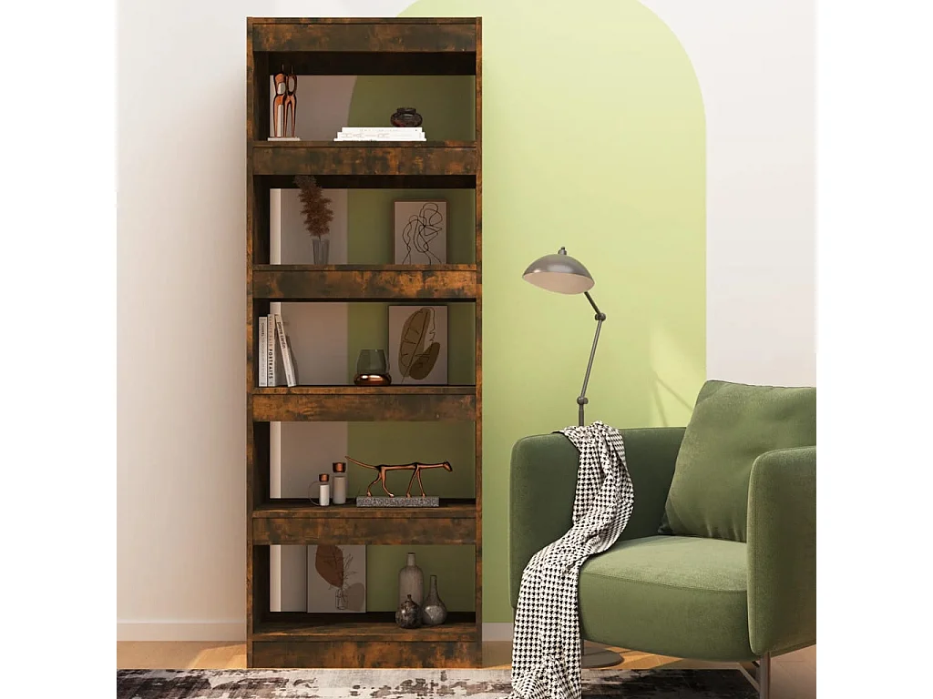 Bibliothèque-Séparateur de pièce Chêne fumé 60x30x166 cm OFR81001 BonneVie Meuble