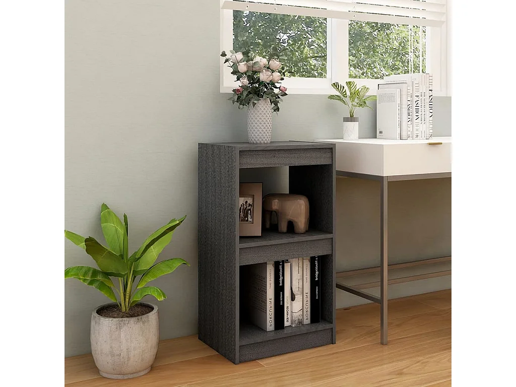 Bibliothèque Gris 40x30x71,5 cm Bois de pin massif OFR81052 BonneVie Meuble