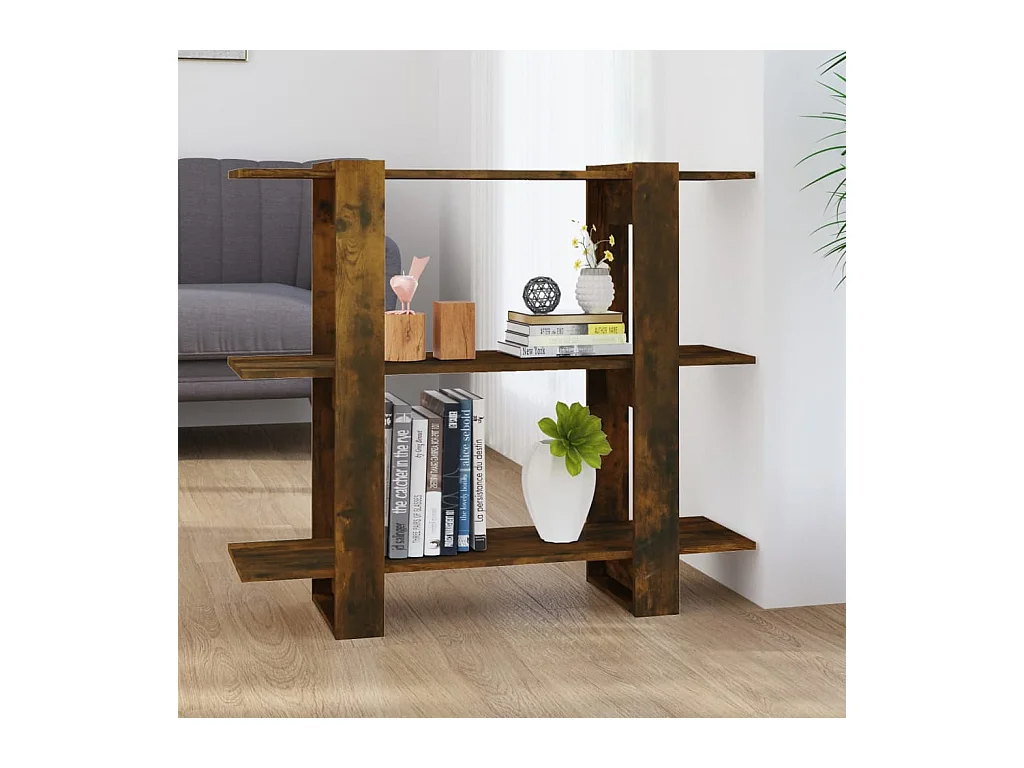 Bibliothèque-Séparateur de pièce Chêne fumé 100x30x87 cm OFR99060 BonneVie Meuble