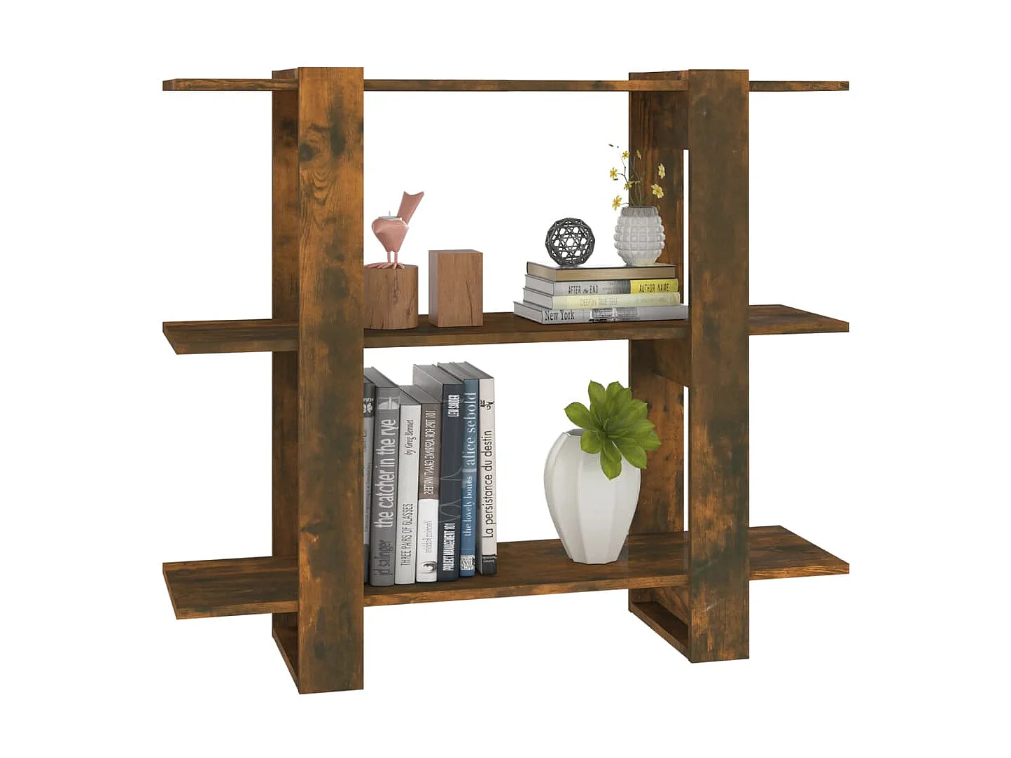 Bibliothèque-Séparateur de pièce Chêne fumé 100x30x87 cm OFR99060 BonneVie Meuble