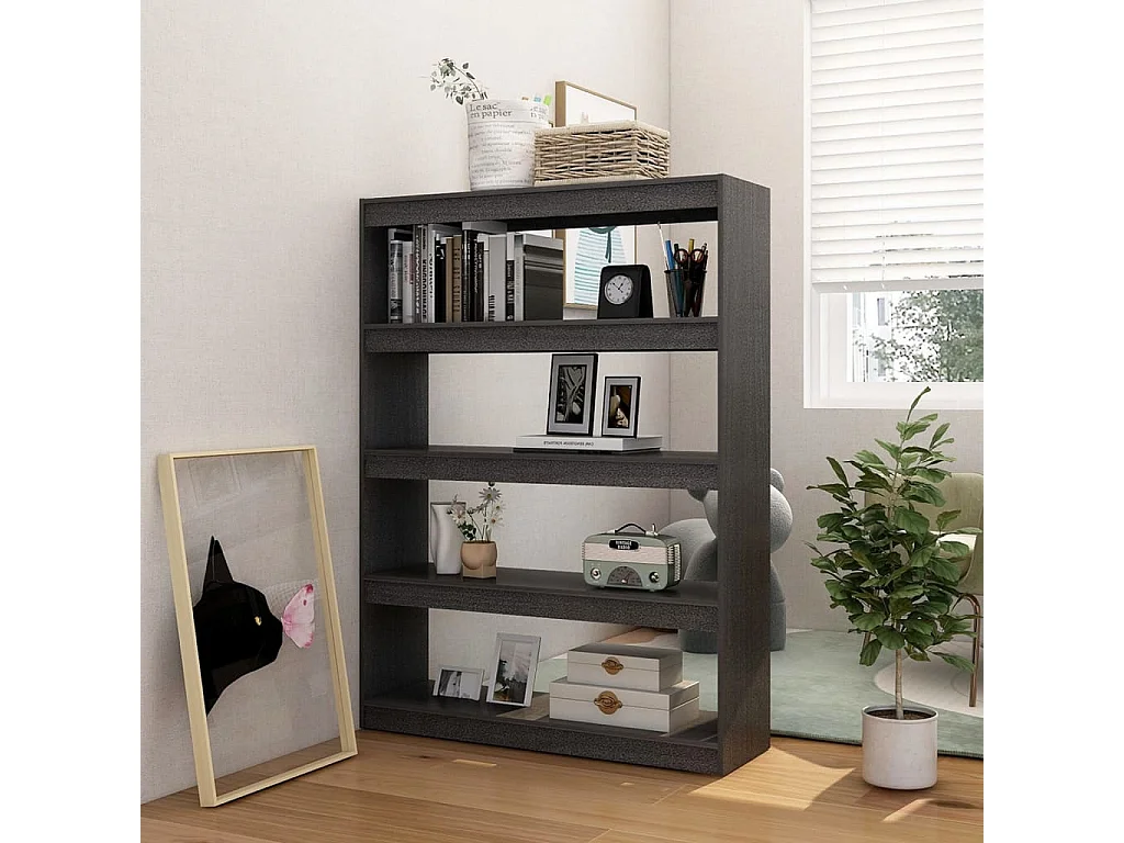 Bibliothèque-Séparateur de pièce Gris 100x30x135,5cm Pin massif OFR79594 BonneVie Meuble