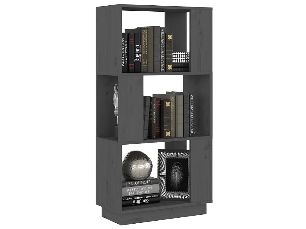Bibliothèque-Séparateur de pièce Gris 51x25x101 cm Pin solide OFR91400 BonneVie Meuble