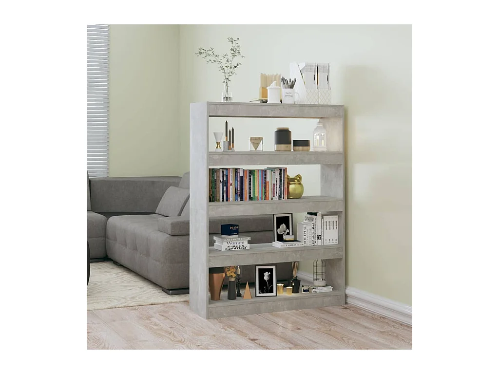 Bibliothèque-Séparateur de pièce Gris béton 100x30x135 cm OFR69880 BonneVie Meuble