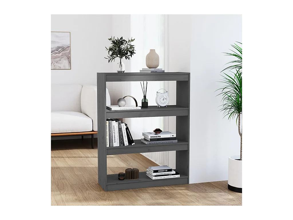 Bibliothèque-Séparateur de pièce Gris 80x30x103,5 cm Pin solide OFR42710 BonneVie Meuble