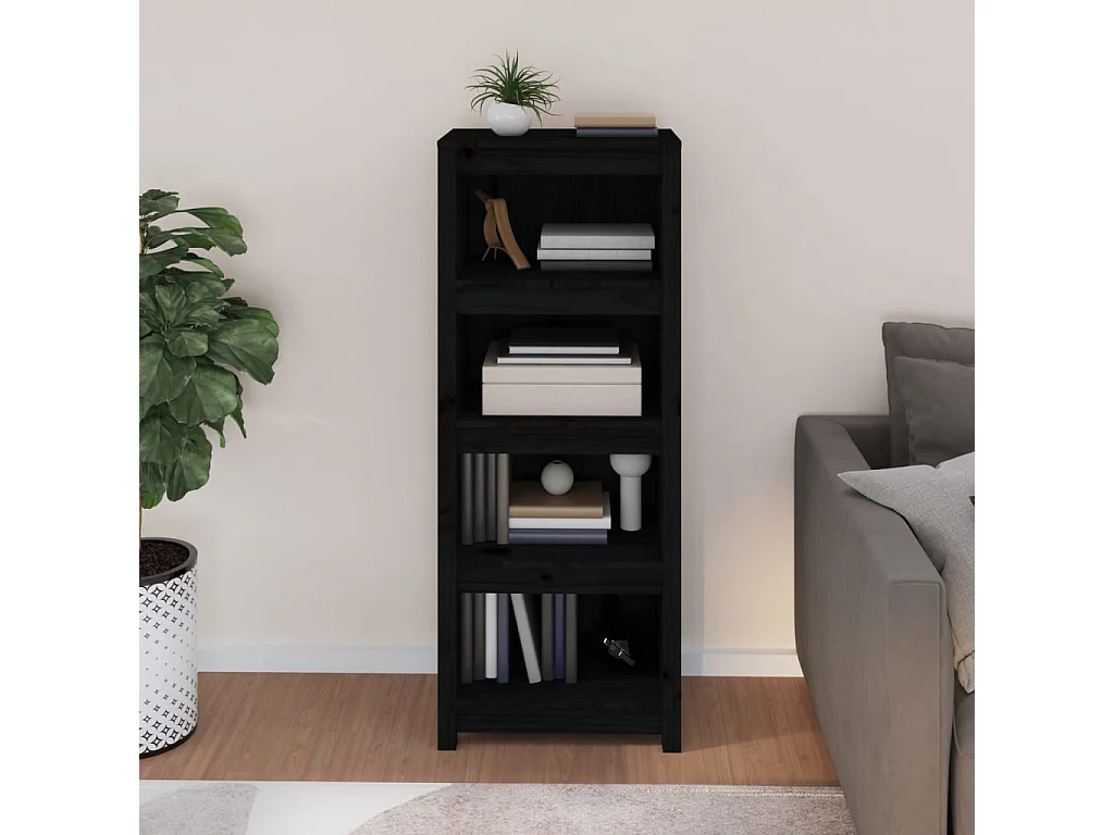 Biblioteca Estantería madera maciza de pino negra 50 x 35 x 125,5 cm ES87513