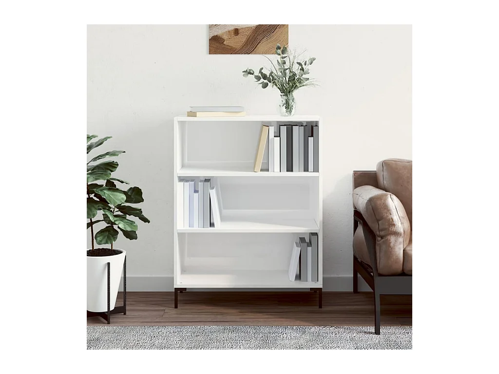 Bibliothèque blanc brillant 69,5x32,5x90 cm bois d'ingénierie OFR65445 BonneVie Meuble