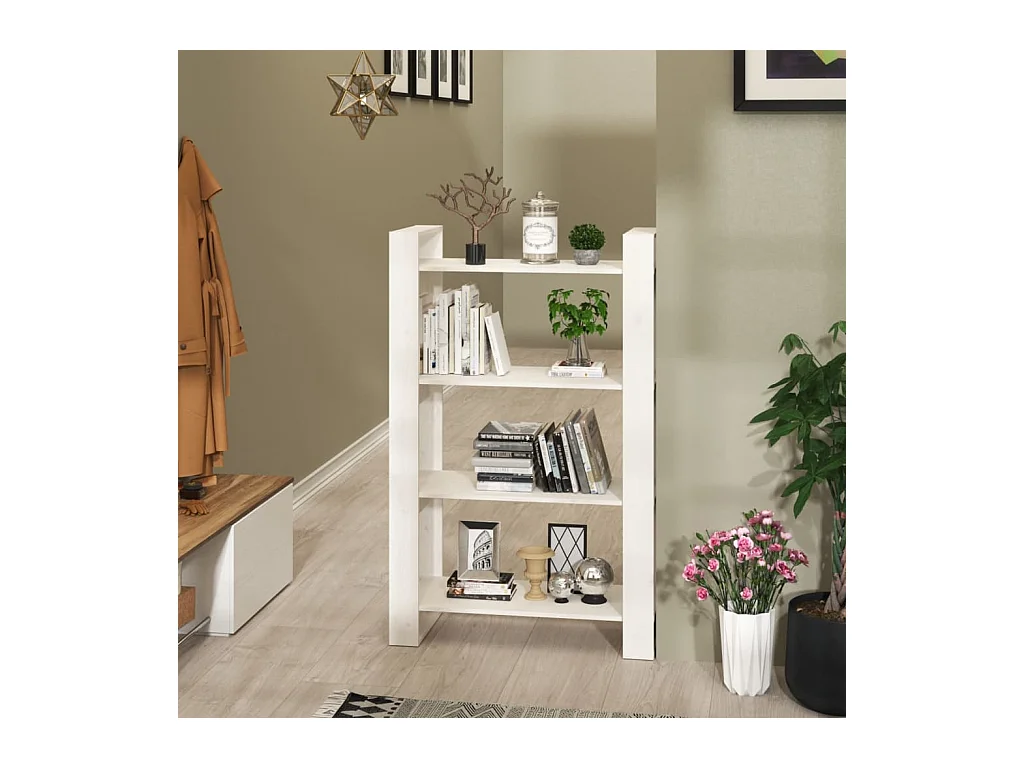 Bibliothèque-Séparateur de pièce Blanc 80x35x125 cm Pin solide OFR20444 BonneVie Meuble