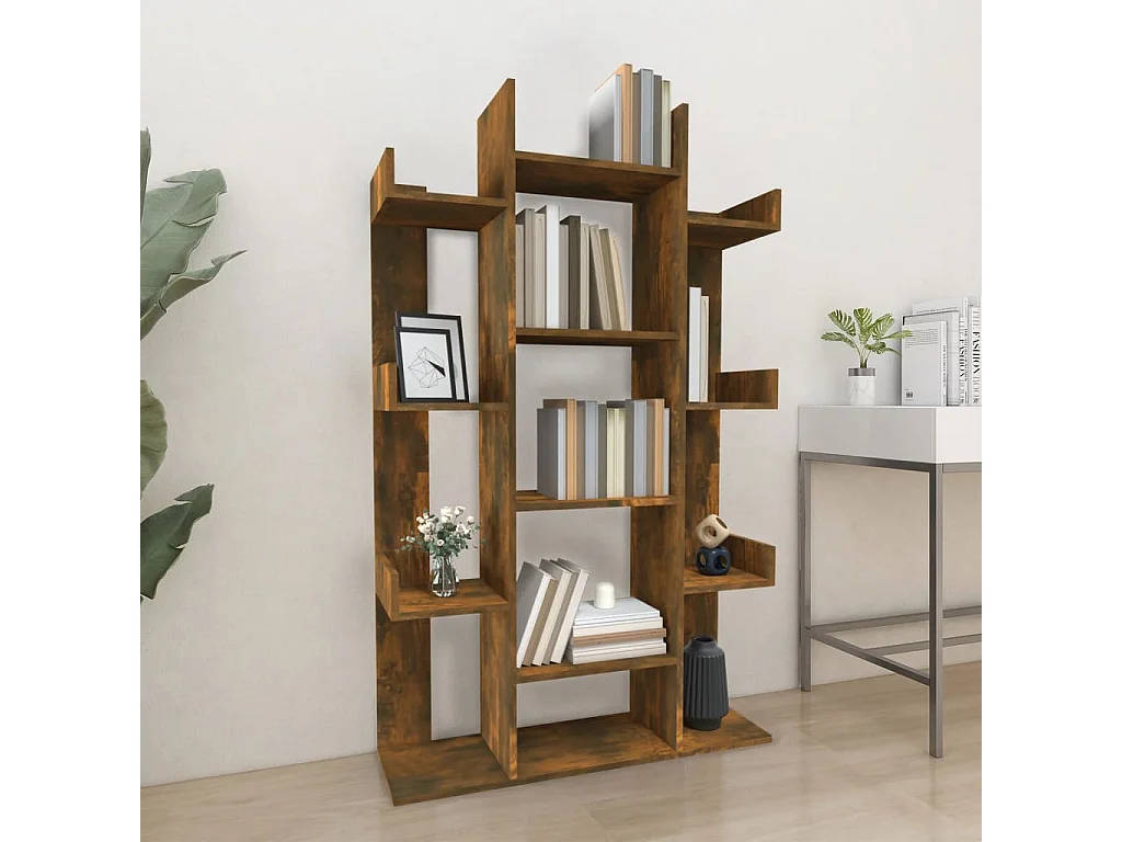 Bibliothèque Chêne fumé 86x25,5x140 cm Bois d'ingénierie OFR16305 BonneVie Meuble