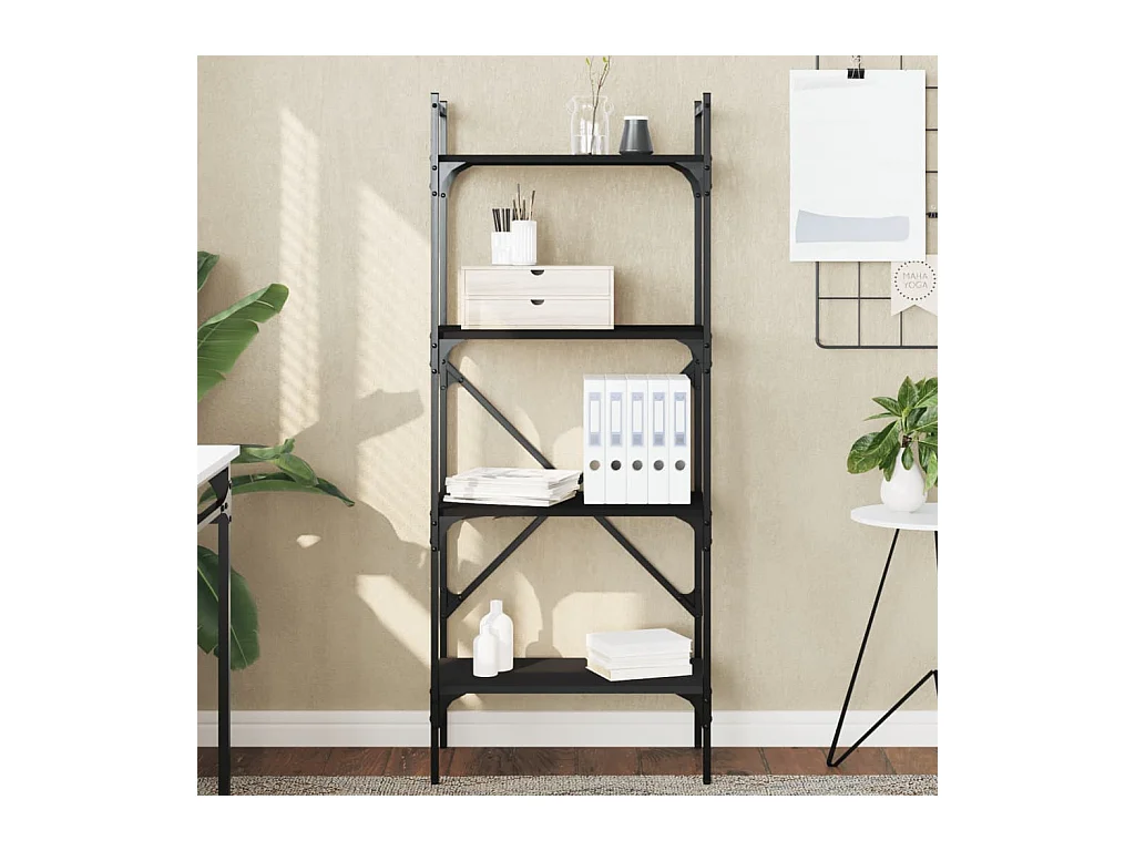 Bibliothèque à 4 niveaux noir 56x31,5x138,5cm bois d'ingénierie OFR26791 BonneVie Meuble