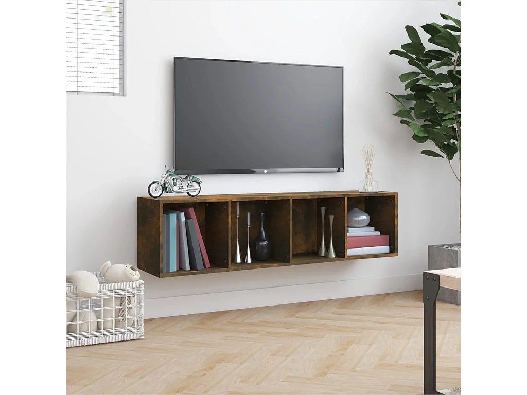 Meuble TV Chêne fumé 143x30x36cm Bois d'ingénierie BE39818