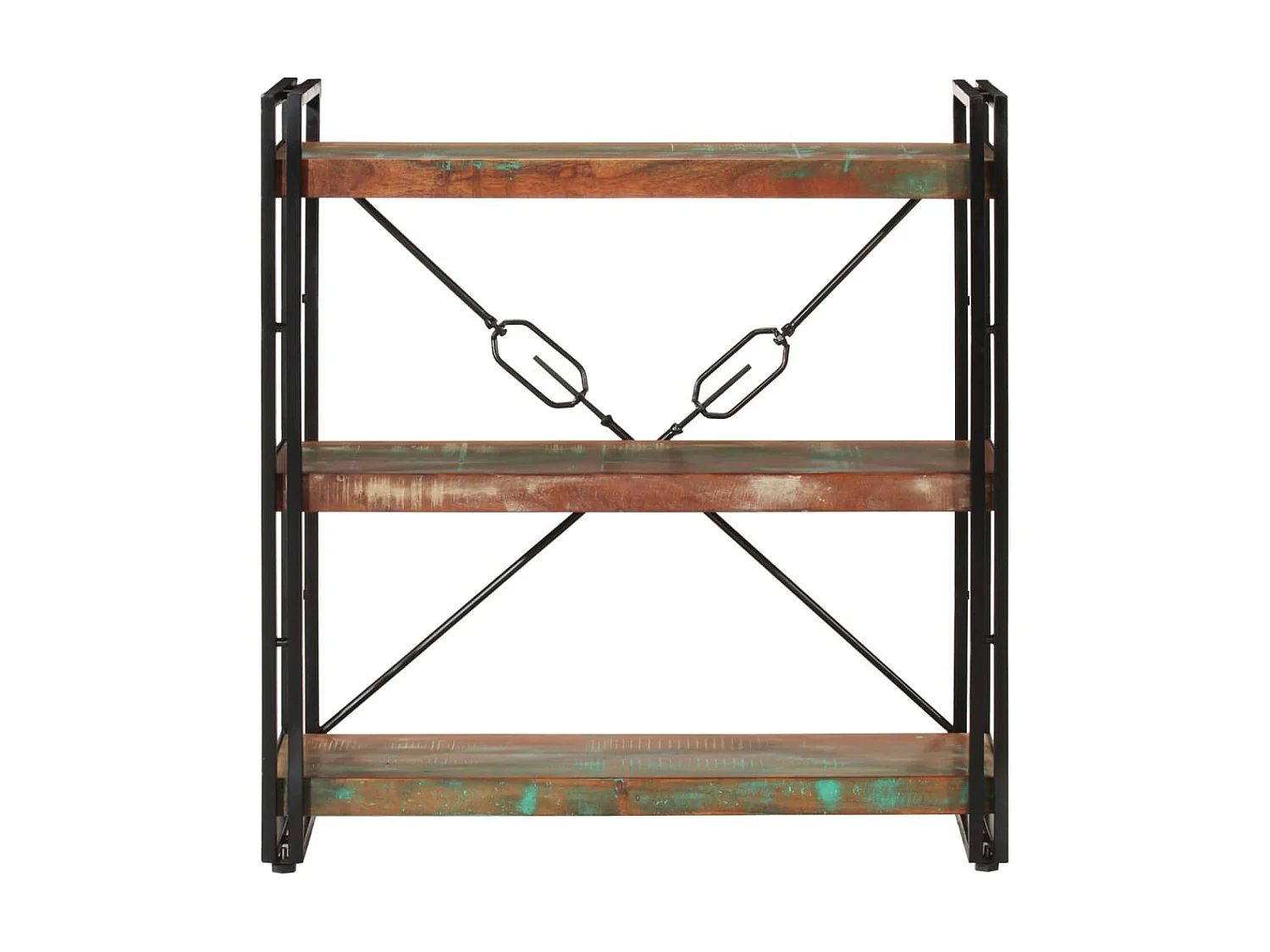 Bibliothèque 3 niveaux 77x30x80 cm bois récupération massif/fer OFR30625 BonneVie Meuble